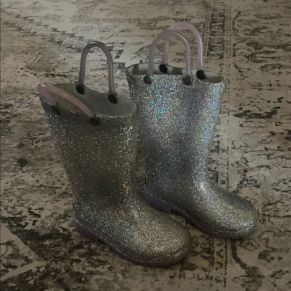 Sparkly Silver Glitter Rain Boots